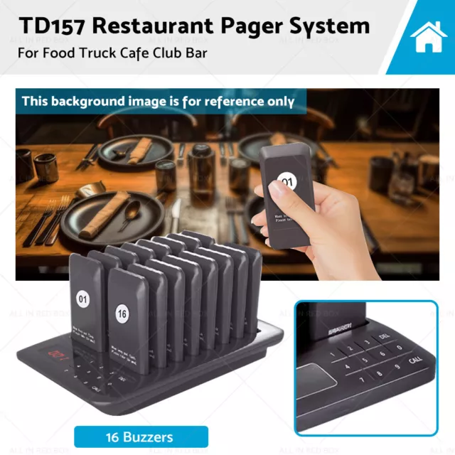 TD157 Restaurant Pager System Guest Queuing 16 Buzzers Food Truck Cafe Club Bar