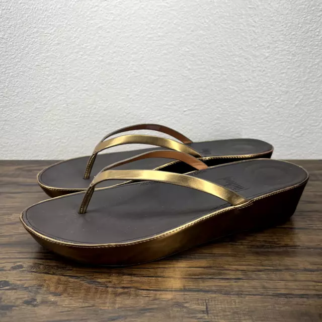 FitFlop Womens Sandals Size 11 Linny Thong Wedge Comfort Slip On Bronze Metallic