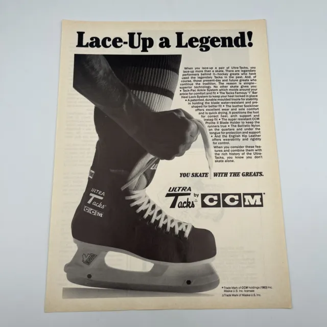 1984 CCM Ultra Tacks Ice Skates Vintage Print Ad 8"x11" Lace up a legend