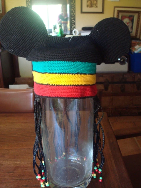 Disneyland Resort Store Mickey Mouse Ears Beanie Hat Jamaican Rasta Braid Beads