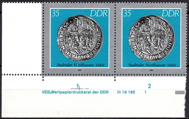 DDR 1986 Mi.Nr. 3041 ** postfrisch Eckrand mit DV Druckvermerk FN 1