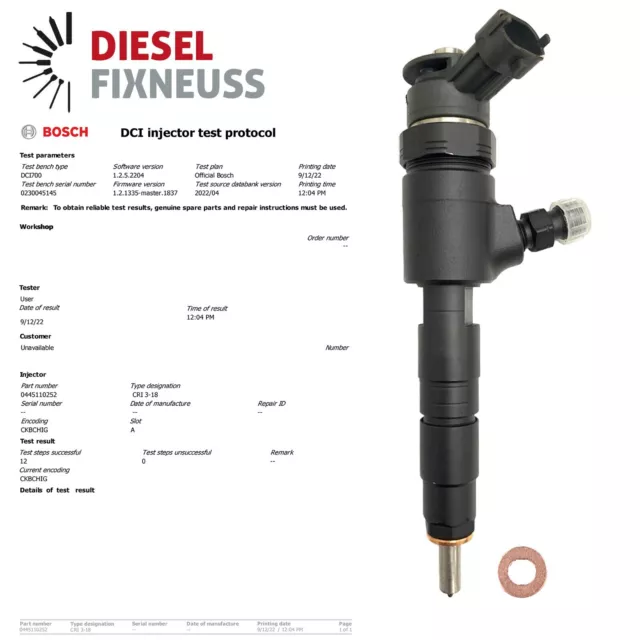 Injecteur Peugeot Bipper Citroen Nemo C3 Bosch 1.4 HDI 0445110252 96565889