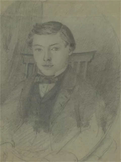 Dessin Au Graphite Du Milieu Du Xixe Siècle - Portrait D'Un Jeune Garçon