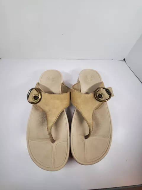 Fitflop Womens 9 The Skinny Thong Sandals Pewter Platform Slip On Buckle Shoes