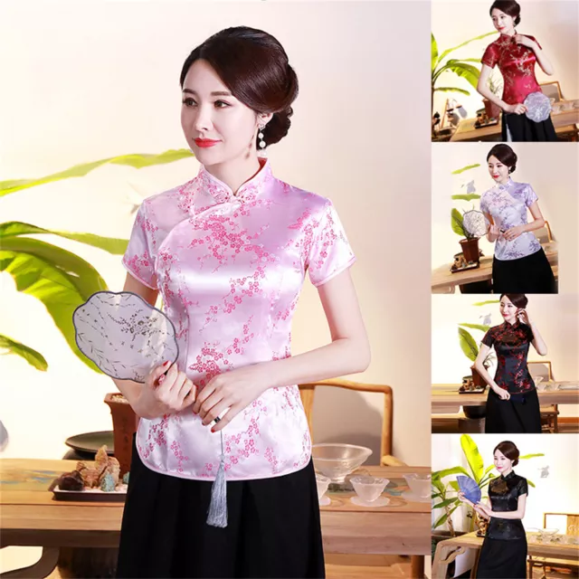 Women's Retro Tops Chinese Tang Blouse Cheongsam Traditional Short Sleeve Qipao