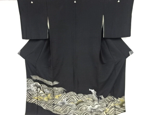 36562# Japanese Kimono / Antique Tomesode / Embroidery / Shore Reef