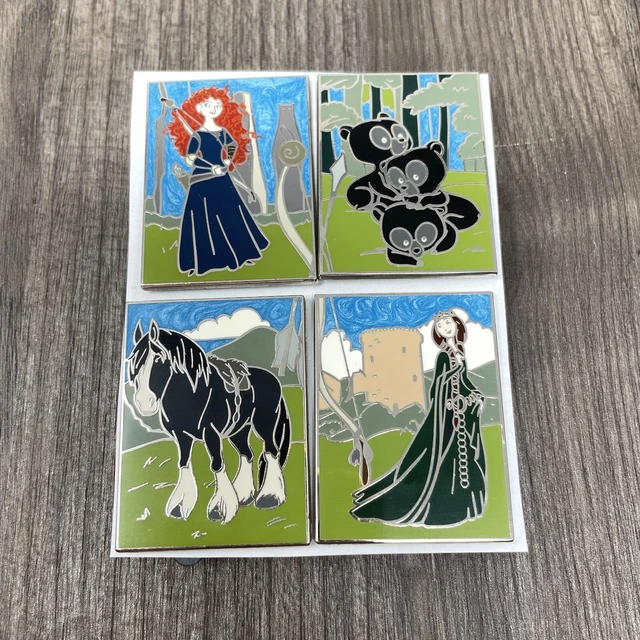 Disney Pixar Mystery 4 Pin Puzzle Set Brave Merida Angus Elinor Bear Complete LR