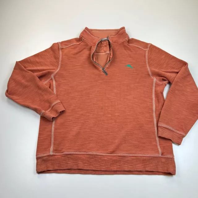 Tommy Bahama 1/4 Zip Pullover Sweater Mens Medium Orange Cotton Mock Neck Casual