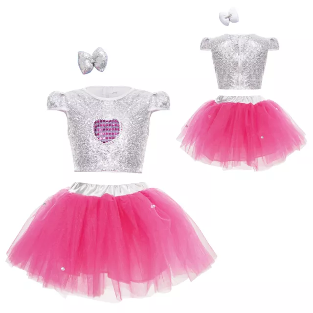 Kids Girls Three-Piece Dance Outfits Birthday Party Dance Costume Sparkly