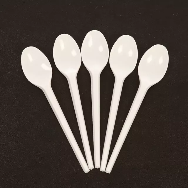 100 x Plastic White Teaspoons Plastic Food Cutlery Party Pack New