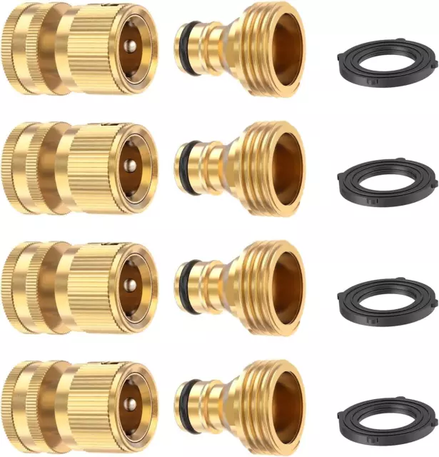 4 Sets Garden Hose Quick Connect,3/4 Inch GHT Solid Brass Male and Female Garden