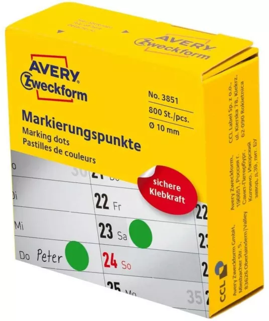 AVERY Zweckform 3851 selbstklebende Markierungspunkte 800 Stück (Ø10mm, Klebepun