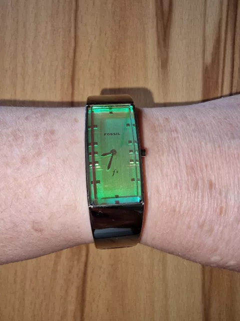 Fossil F2 ES-9062 Damen Uhr silber Edelstahl grün rosa schimmernd Armbanduhr