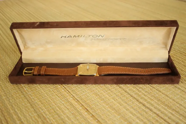 Minty Vintage Hamilton Day Date Gold Case & Gold Day Date Dial Watch + Box Set