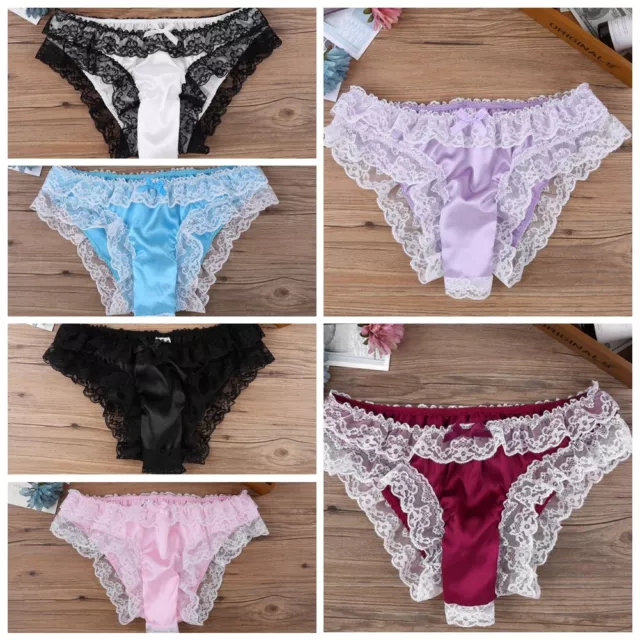 Sexy Mens Soft Lace Frilly Sissy Briefs Underwear Pouch Panties Underpants Thong