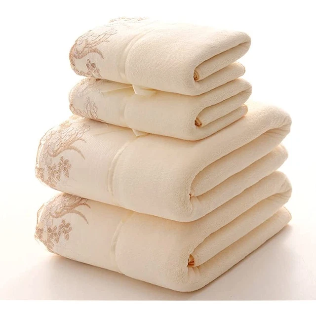 3 Pieces Bathroom Towel Set lace Embroidered Bath Towel  Super Absorbent Fiber