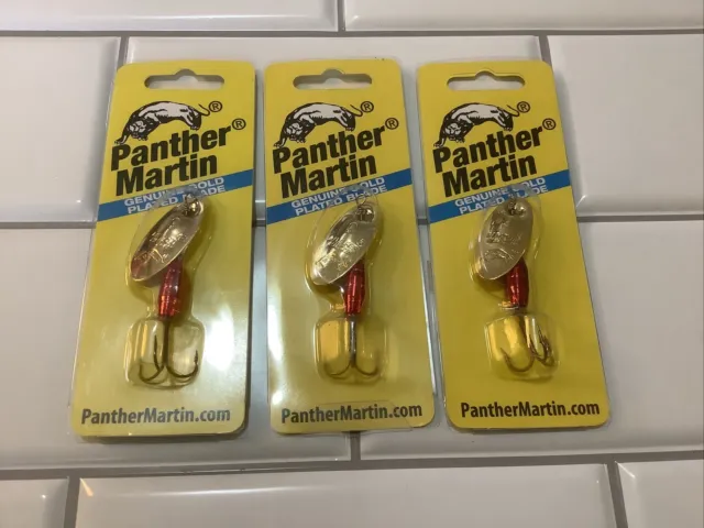 3 Lures Panther Martin Spinner Gold/Red 9-PMMR-G 3/8 Oz