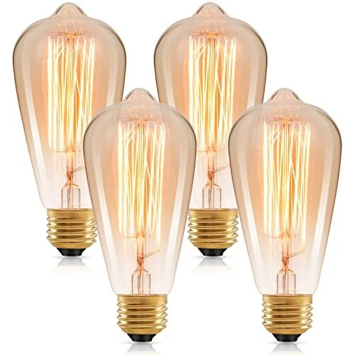 60 Watt Incandescent Edison Light Bulbs, Vintage Dimmable E26 Bulbs, ST64 220