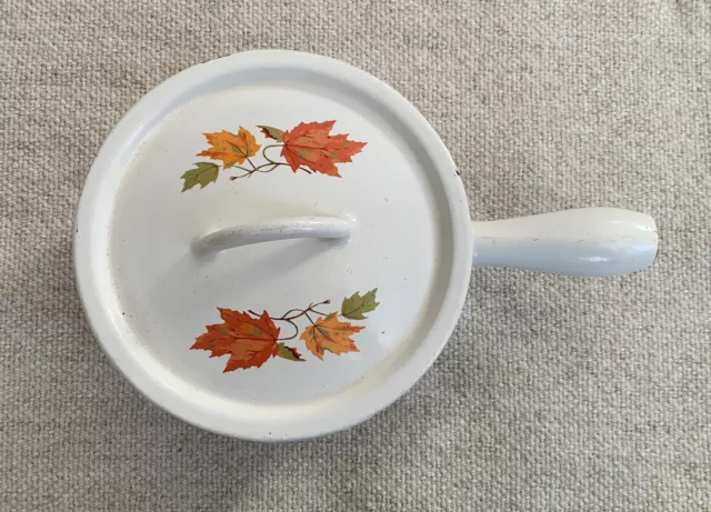 Vintage Descoware Belgium Maple Leaf Enameled Cast Iron (1QT?) Saucepan W/ Lid