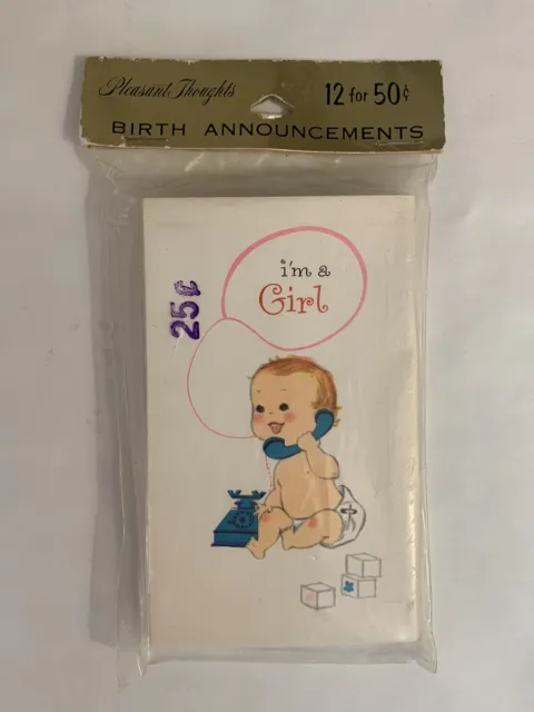 Vintage Baby Girl BIRTH ANNOUNCEMENT Cards 12 w/envelopes Pleasant Thoughts NOS