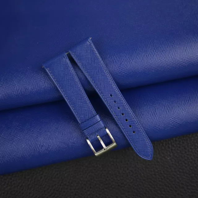 Calfskin Blue Saffiano Leather Watch Strap Band 18mm 20mm 22mm