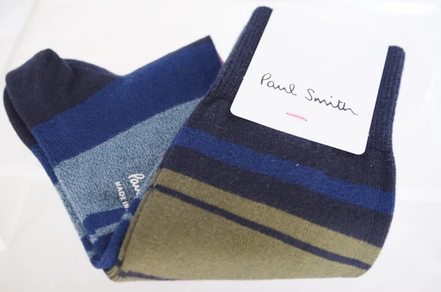 New Paul Smith Men's Socks Striped Green Multi Color Cotton Dress