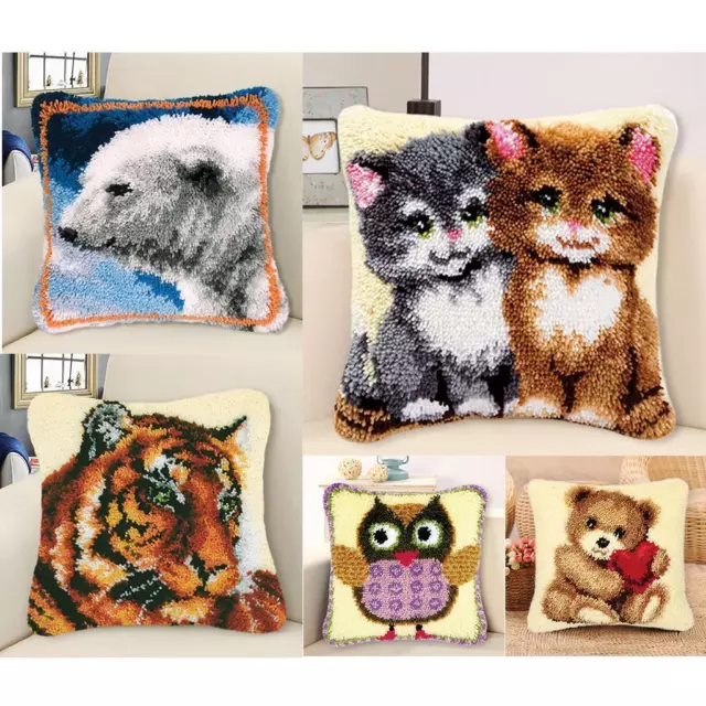 DIY Latch Hook Kits Throw  Cover  Bear Owl  Rug Pattern Printed 17X17 inch,