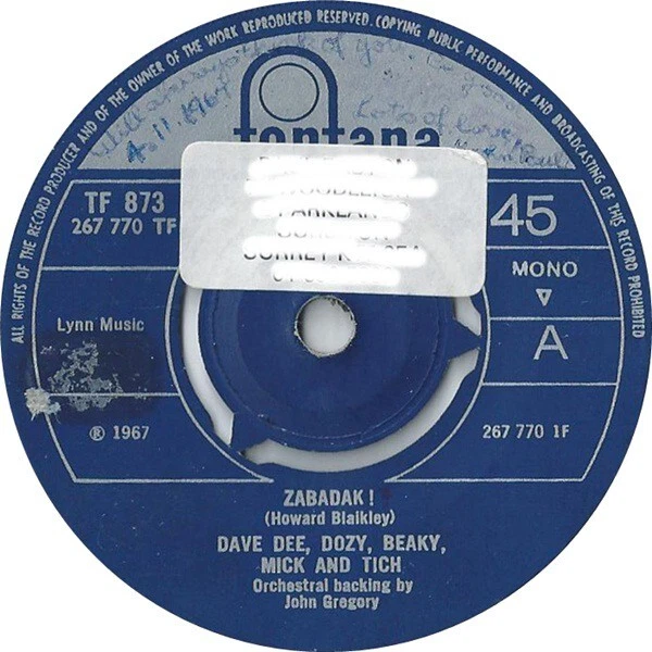 DAVE DEE, DOZY, Beaky, Mick & Tich - Zabadak ! (7", Simple, Mono, 3 P ...