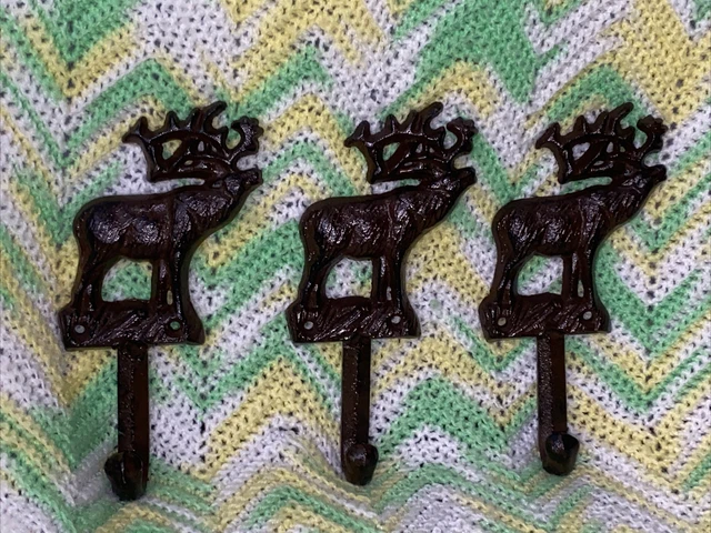 Lot of Rustic Elk Deer Moose Hooks Cast Iron Coat Hook Rack Restoration wall