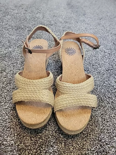 Ugg Women's Wedge Sandals Tan Jute/Cork/Leather Size 7.5