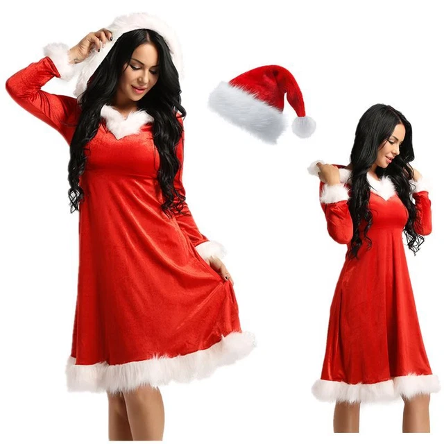 Abito Donna Con Cappuccio Costumi Natale Carnevale Orsacchiotto Babbo Natale Abiti Cappello