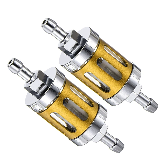 Universal Inline Petrol Gas Fuel Gasoline Oil Filter, Gold Tone, 2Pcs