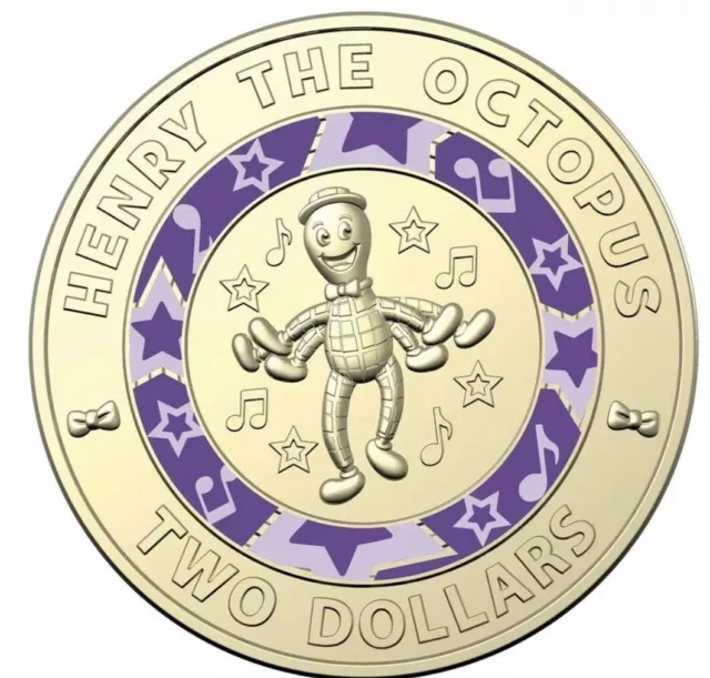 RARE Aus $2 coin Two Dollar 2021 Wiggles Henry the octopus Circulated