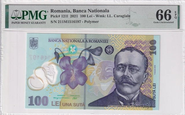 Romania 100 Lei 2021 P 121 I Polymer Gem UNC PMG 66 EPQ