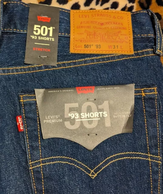 New Tags '93 LEVIS 501 PREMIUM BIG E Shorts Cutoff Dark Wash STRETCH 31x7 #307