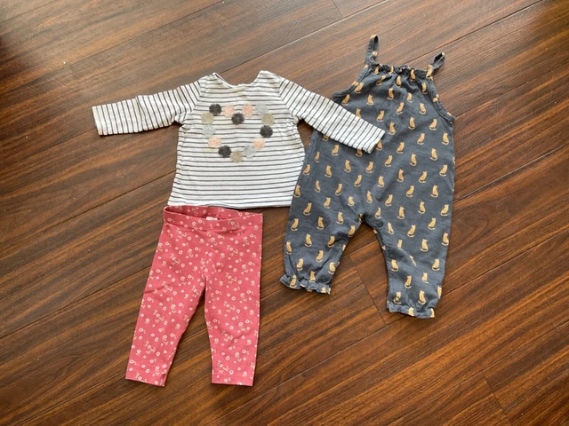 3 X Next Baby Bimba 6-9 mesi, leggings, top, dungarees.