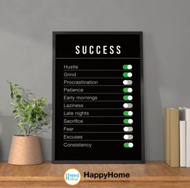 Success Settings Wall Art Motivational Quotes Inspirational Poster Office Decor