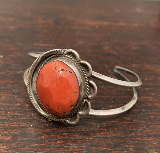 Early Native American Sterling Coral Bracelet Hand Made Unknown Maker Signed GAH