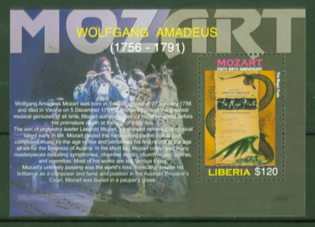 Liberia 2006 - Mozart - poster for performance - opera The Magic Flute - block 535