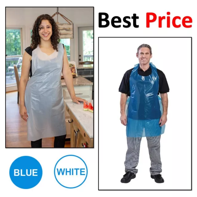 Disposable Reusable Plastic Aprons Blue or White Eco Flat Pack Polythene  Apron