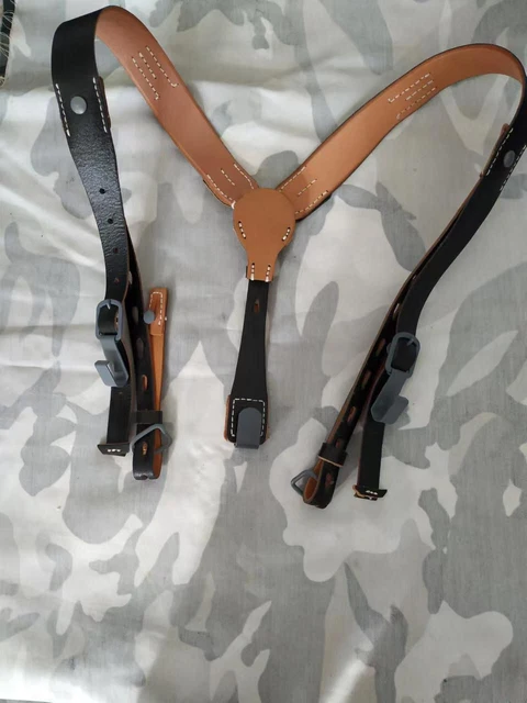 repro WWII GERMAN BLACK LEATHER SOLDIER Y STRAP SUSPENDERS