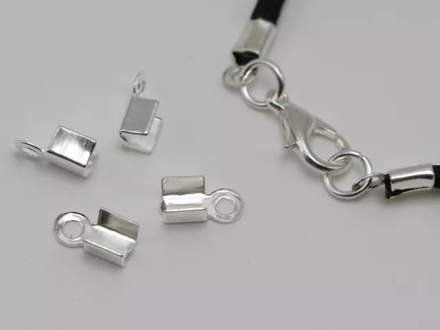 2500 pcs Silver Plated Necklace String Cord Crimp End Caps with Loop 4X8mm