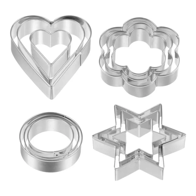 12pcs Cookie Cutters, Heart Round Star Flower Shaped Biscuit Cookie Cutter