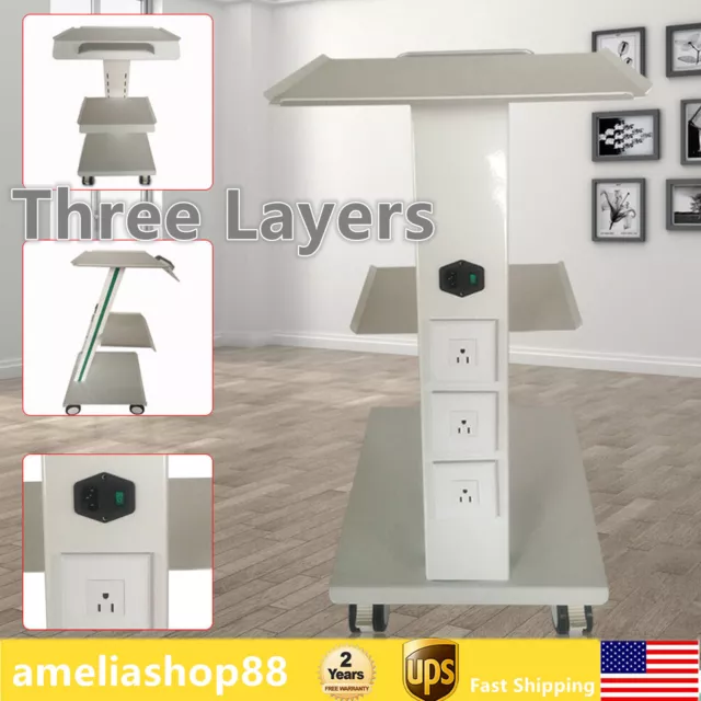 Mobile Dental Trolley Cart Built-in Socket Medical Trolley Equipment Three Layer
