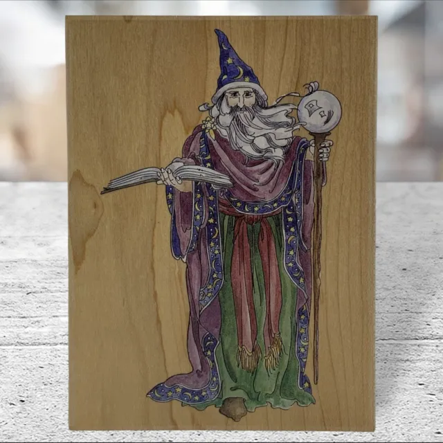Wizard with Staff and Crystal Ball Fantasy Stamps Happen Inc. #80091 5.5" x 4.0”