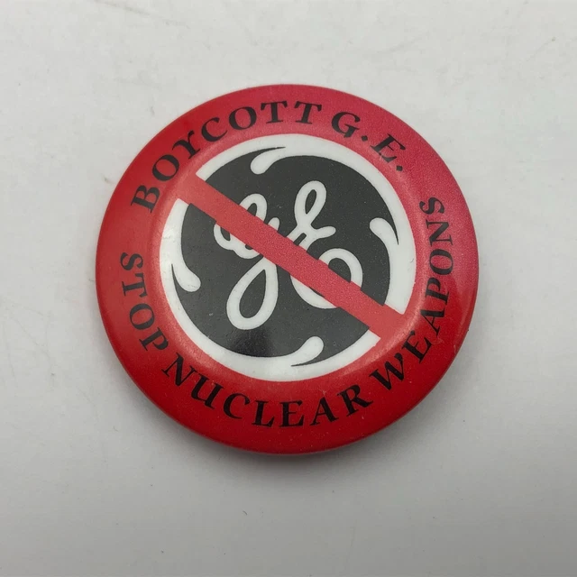 VTG BOYCOTT GE General Electric Stop Nuclear Weapons Button Pin Pinback