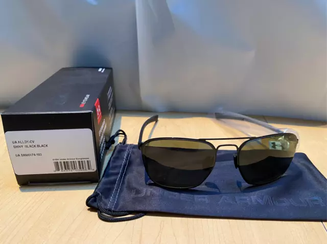 FREE SHIP Under Armour UA Alloy CV Sunglasses Shiny Black Frame Black Lens $120