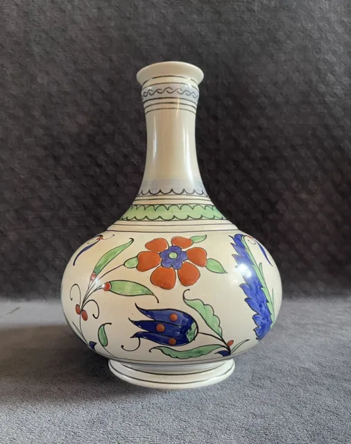 Antique Vintage Cantagalli Italian Iznik Style Majolica Pottery Bottle Vase