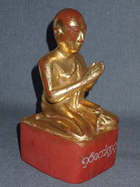 19th Century Burmese Gold Gilt Wood Monk Figurine 3