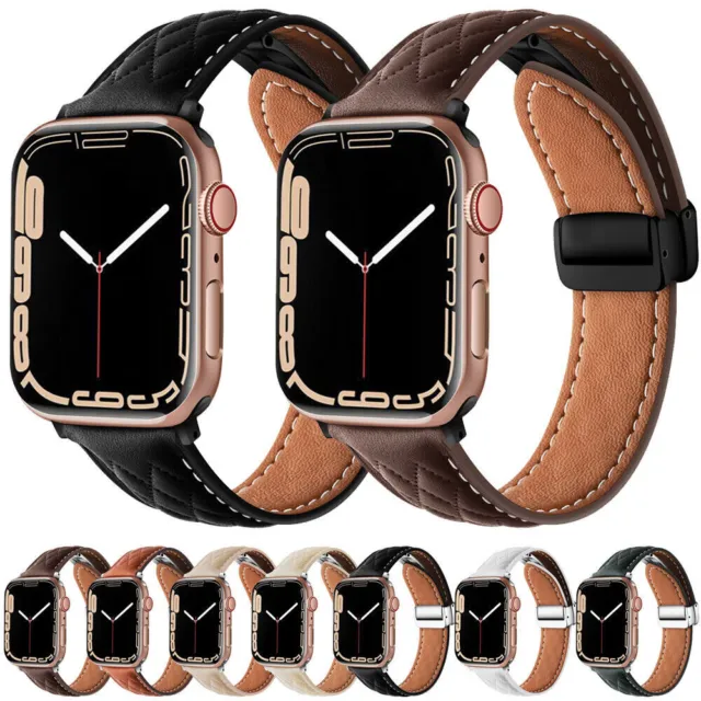 Ersatz Band Für Apple Watch Series 8 7 6 5 4 SE 41/45mm Leder Armband Ultra 49mm